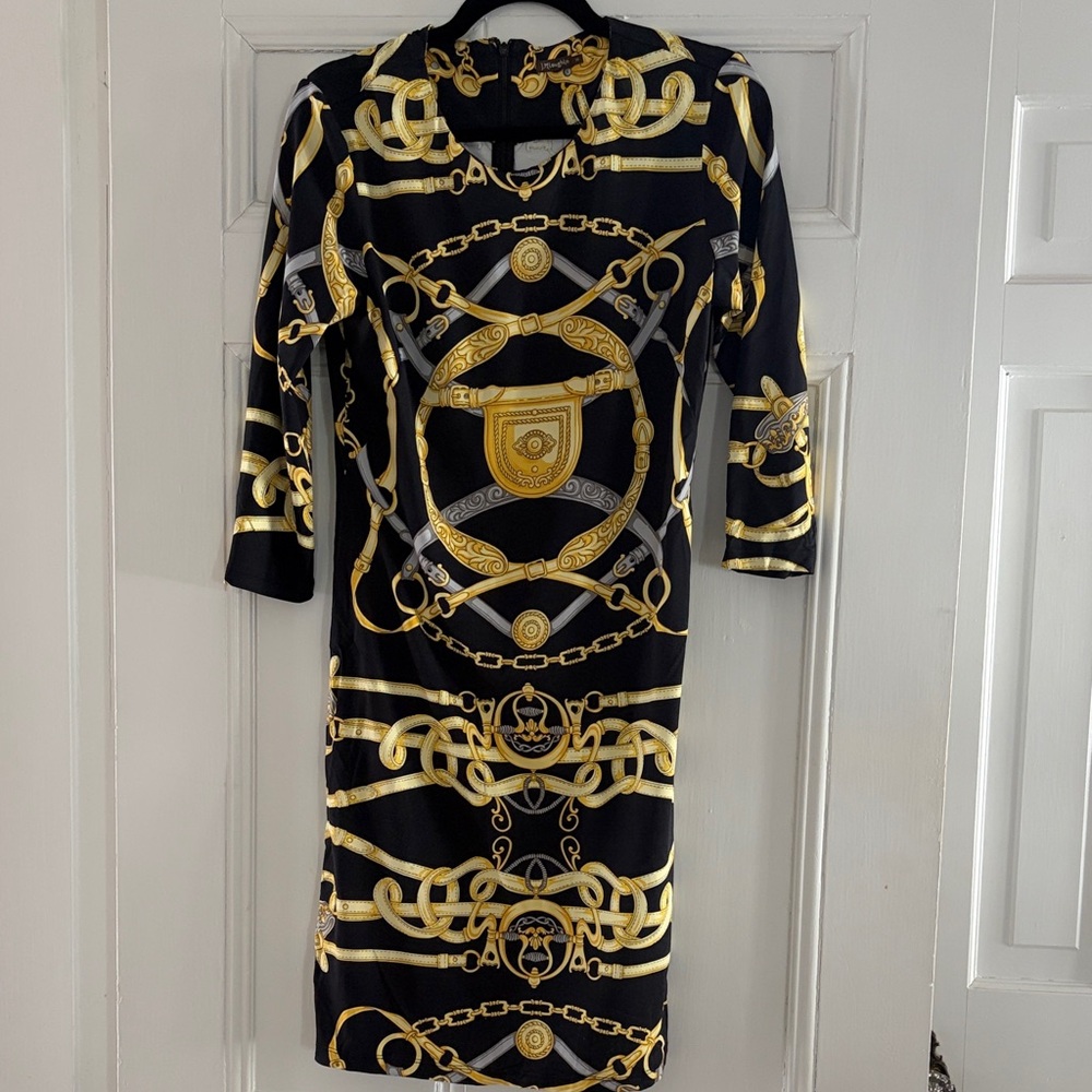 Black & Gold Chain-Print Dress